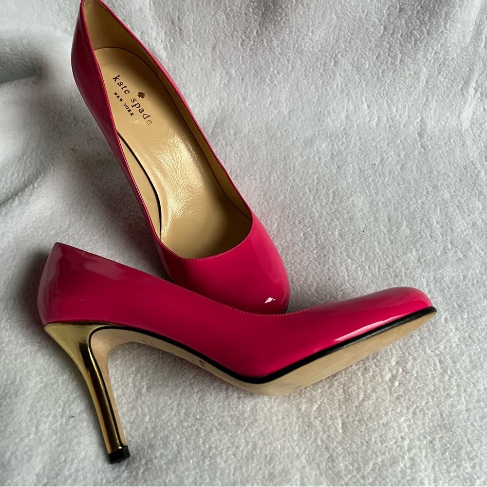 Kate Spade Patent Leather Heel Pumps Pink and Gold
